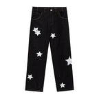 Pointed Star Embroidered Loose Jeans
