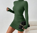 Robe Élégante Tricotée Col Roulé Coupe Ajustée