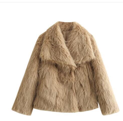 Abrigo de felpa de invierno, moda, grueso, solapa, ropa de abrigo, informal, manga larga, tops, ropa de mujer