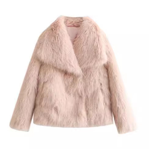 Abrigo de felpa de invierno, moda, grueso, solapa, ropa de abrigo, informal, manga larga, tops, ropa de mujer