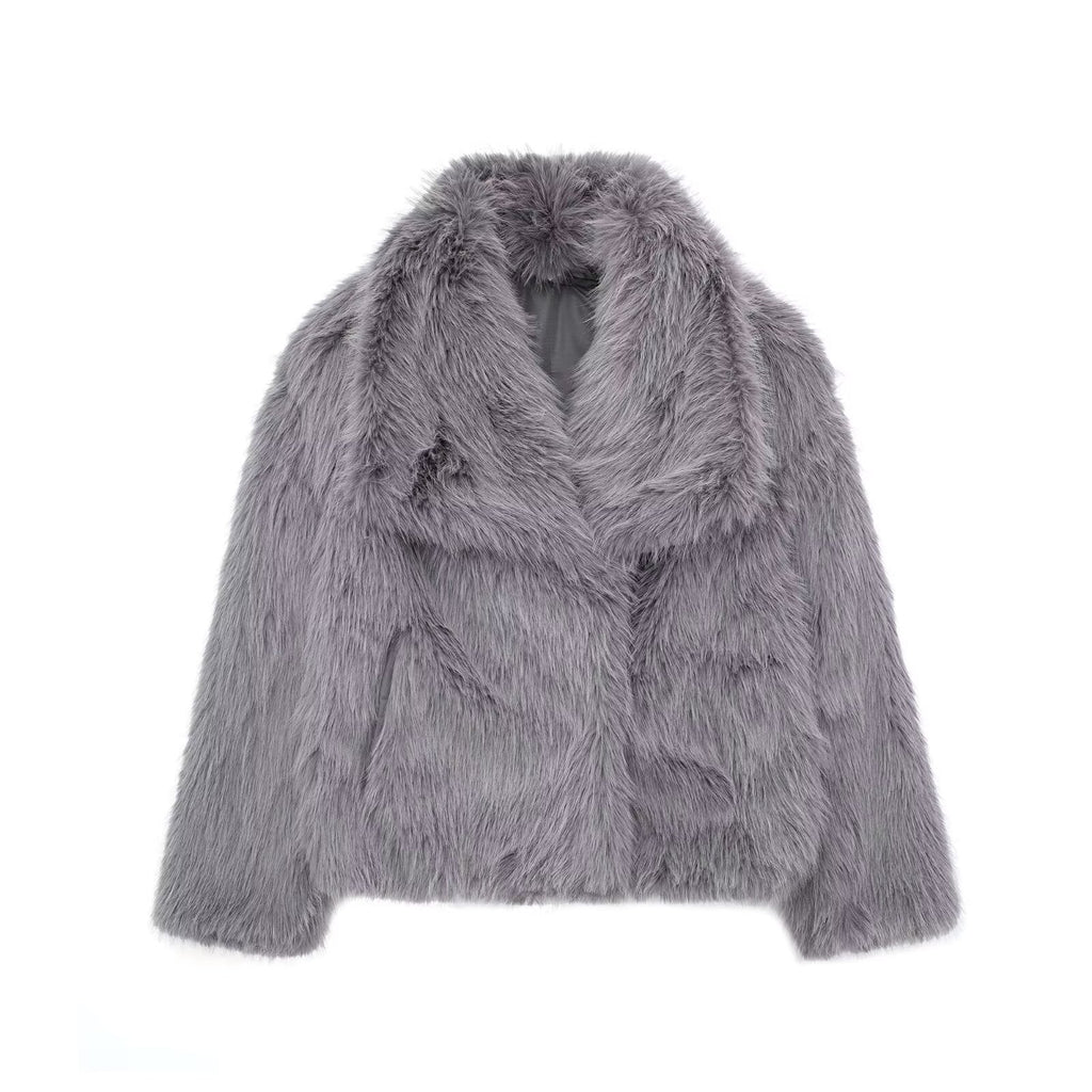 Abrigo de felpa de invierno, moda, grueso, solapa, ropa de abrigo, informal, manga larga, tops, ropa de mujer