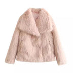 Abrigo de felpa de invierno, moda, grueso, solapa, ropa de abrigo, informal, manga larga, tops, ropa de mujer