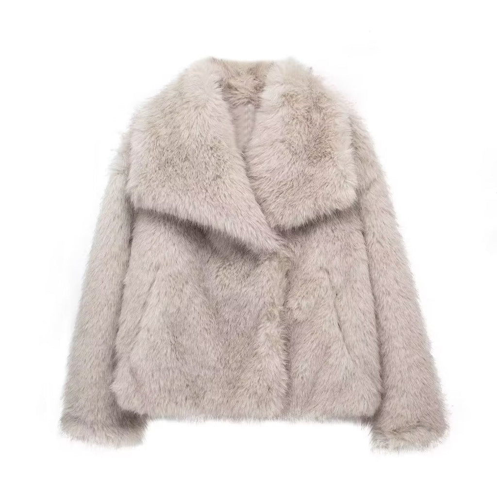 Abrigo de felpa de invierno, moda, grueso, solapa, ropa de abrigo, informal, manga larga, tops, ropa de mujer