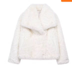 Abrigo de felpa de invierno, moda, grueso, solapa, ropa de abrigo, informal, manga larga, tops, ropa de mujer