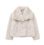 Abrigo de felpa de invierno, moda, grueso, solapa, ropa de abrigo, informal, manga larga, tops, ropa de mujer