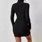 Robe Élégante Tricotée Col Roulé Coupe Ajustée