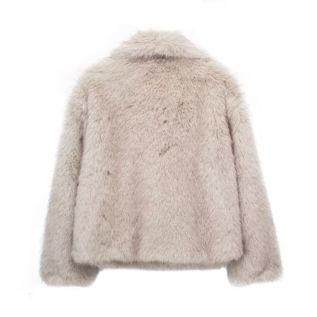 Abrigo de felpa de invierno, moda, grueso, solapa, ropa de abrigo, informal, manga larga, tops, ropa de mujer